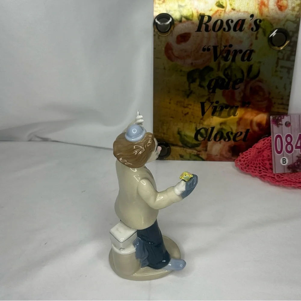 Vintage Paul Sabastian Porcelain Clown Figurine with Flower